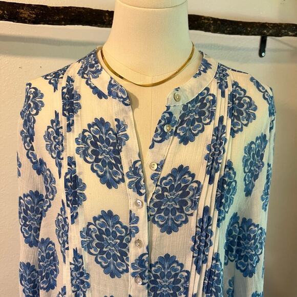 Nanette Lepore Blue Print Lightweight Summer Beach Tunic Blouse Cover Up Size L - Picture 3 of 11